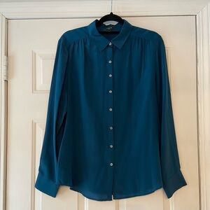 Ann Taylor Teal Button-Down Silk Shirt